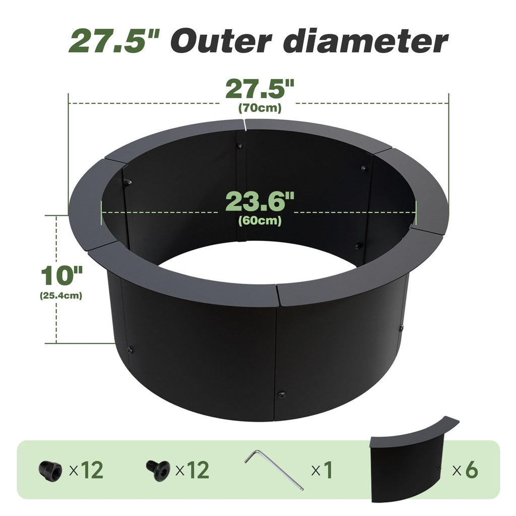 Outdoor Fire Pit Ring 27.5-Inch Outer/23.6-Inch Inner, Fire Pit Insert Round Metal Steel Fire Rings for Outside Wood