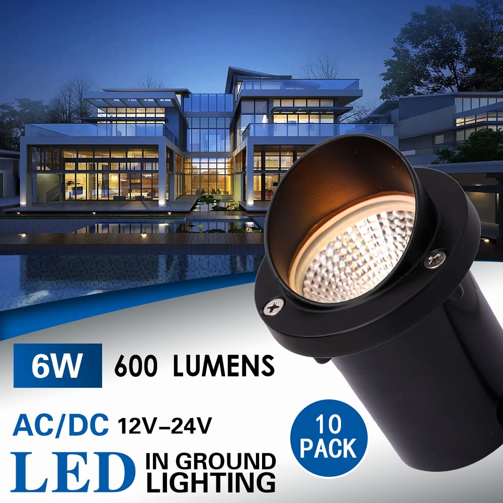 LED Low Voltage Landscape Light,12-24V AC/DC Shielded In-Ground Light IP67 Waterproof 3000K Paver Well for Pathway