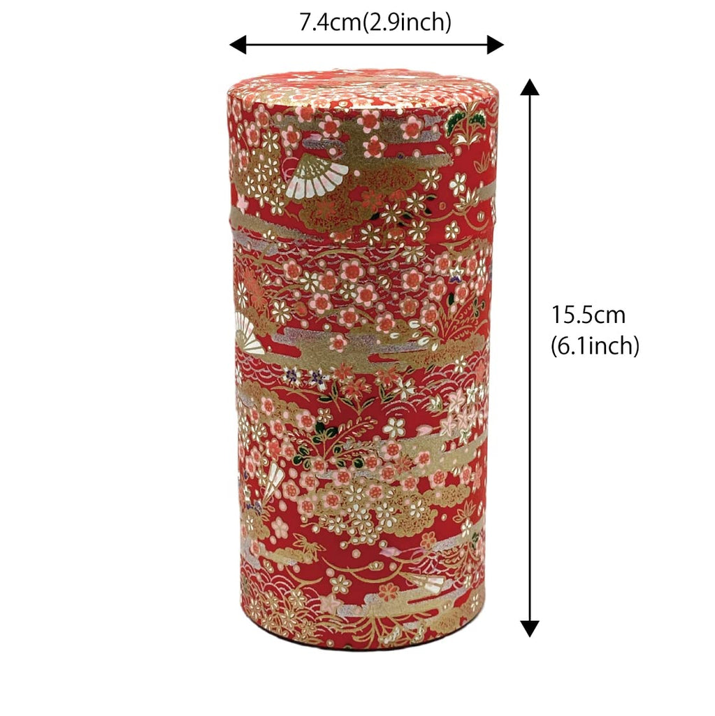 Japanese Tea Canister Tin Hyakkaryoran(Many Flowers Blooming in Profusion) /Double Lid/Japanese YUZEN Washi Paper