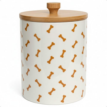 Ceramic Dog Treat Container Airtight with Bamboo Lid, 5"W x 6.4"H, 4 Cups