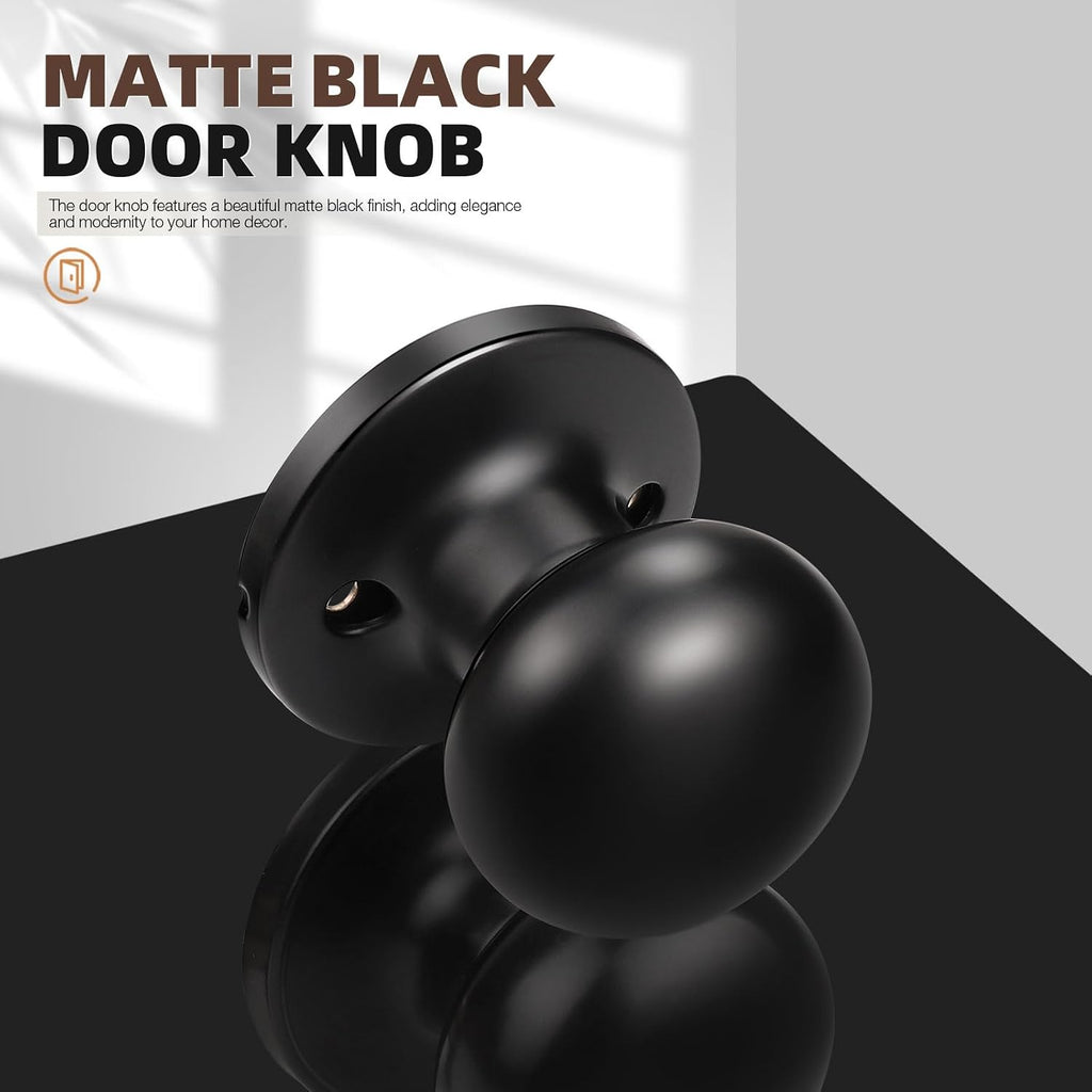 2 Pack Single Dummy Door Knobs Matte Black Interior Dummy Knobs for French Doors Round Door Knobs Stainless Steel