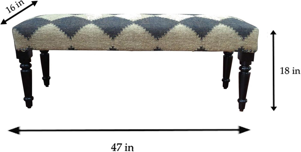 LR Home Tan/Black Upholstered Bench End of Bed | Farmhouse Checkered Accent Bench , or Entryway Seating | Long