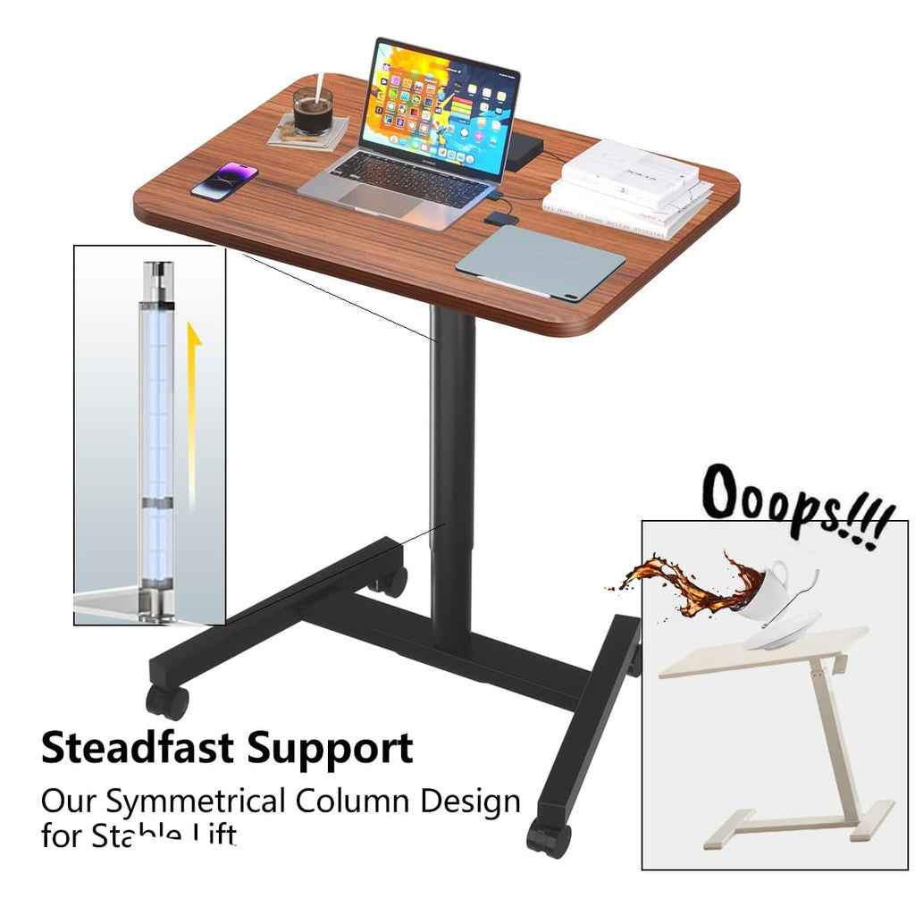 28-Inch Mobile Standing Desk, Adjustable Computer Desk, Portable Standing Desk with Lockable Wheels, Rolling Table