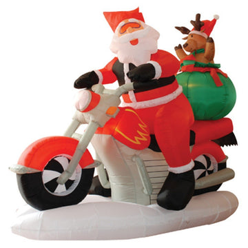 6 Foot Long Inflatable Santa Claus & Reindeer Riding Motorcycle