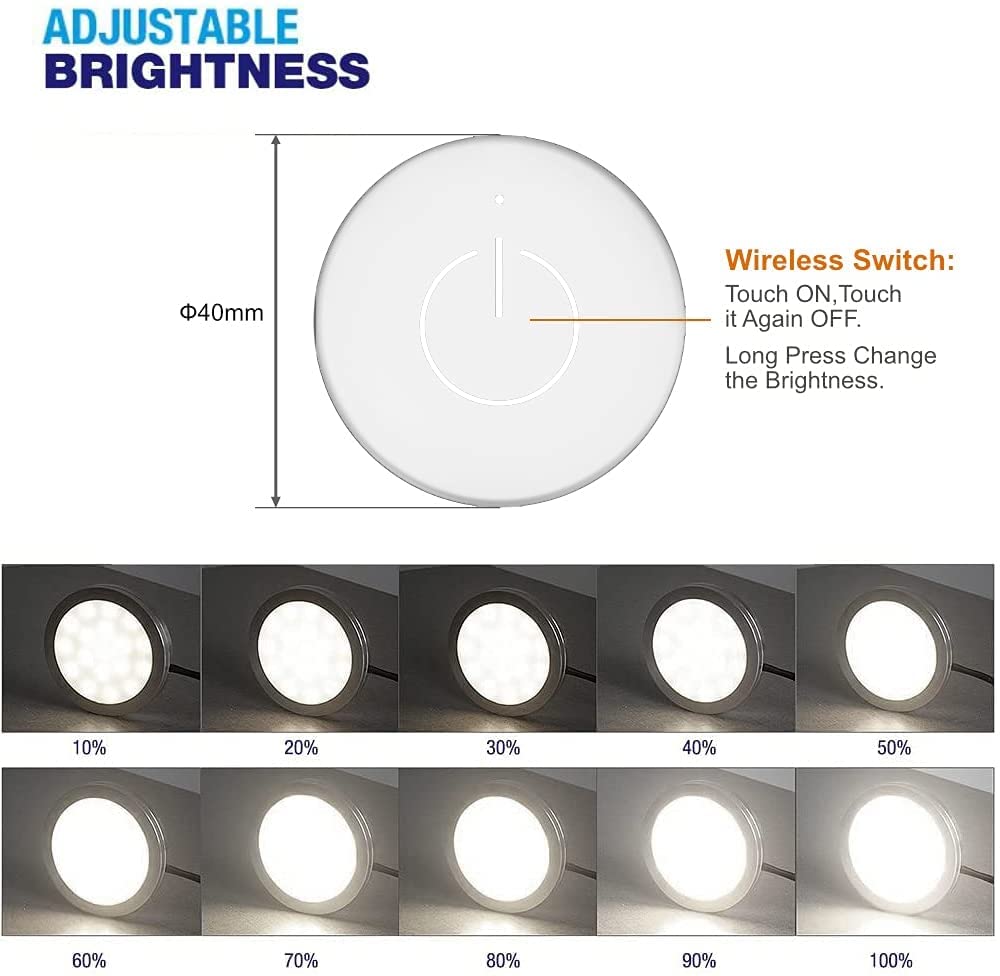 LED Under Cabinet Lighting Puck Lights, 6 Pack, White