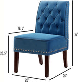 Blue Velvet Dining Chairs, DRM'SCUUM Comfy Dining Room Chairs, Soft Blue Velvet with Fabric Buttons and Nails