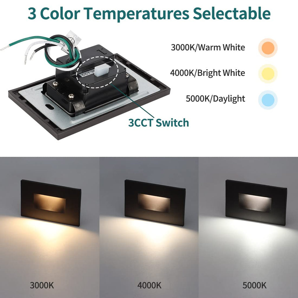 120V Dimmable LED Step Lights, 3000K/4000K/5000K, 12-Pack