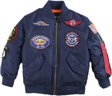 Kids Bomber Jacket Full Zip Badge Thermal Jacket with Pockets