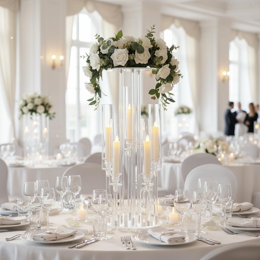 1PCS 5 Arm Candelabra,Clear Centerpiece for Table,Acrylic Centerpiece Stand,Acrylic Candle Holder,Christmas