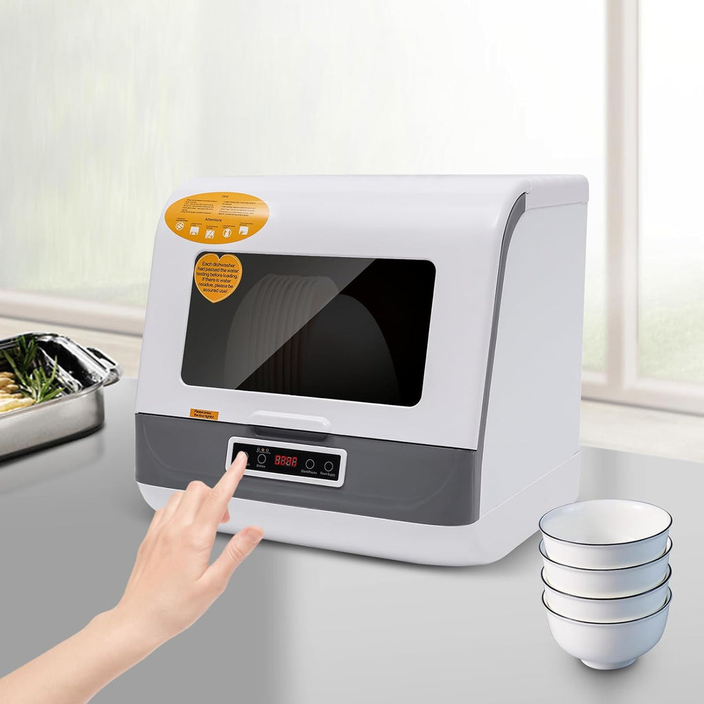Dishwasher, 1200W Countertop Dishwasher with 3 Washing Programs Dishwasher with 360 Degree Spraying Water 75°C Air Dry