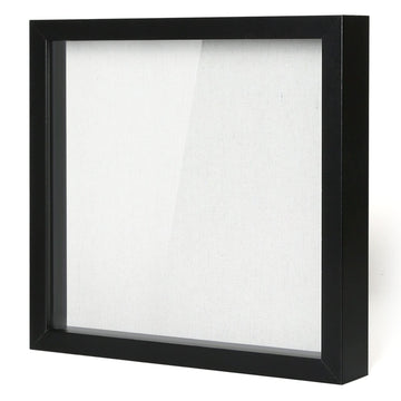 10x10 Shadow Box Wood Picture Frame, Tempered Glass, Black