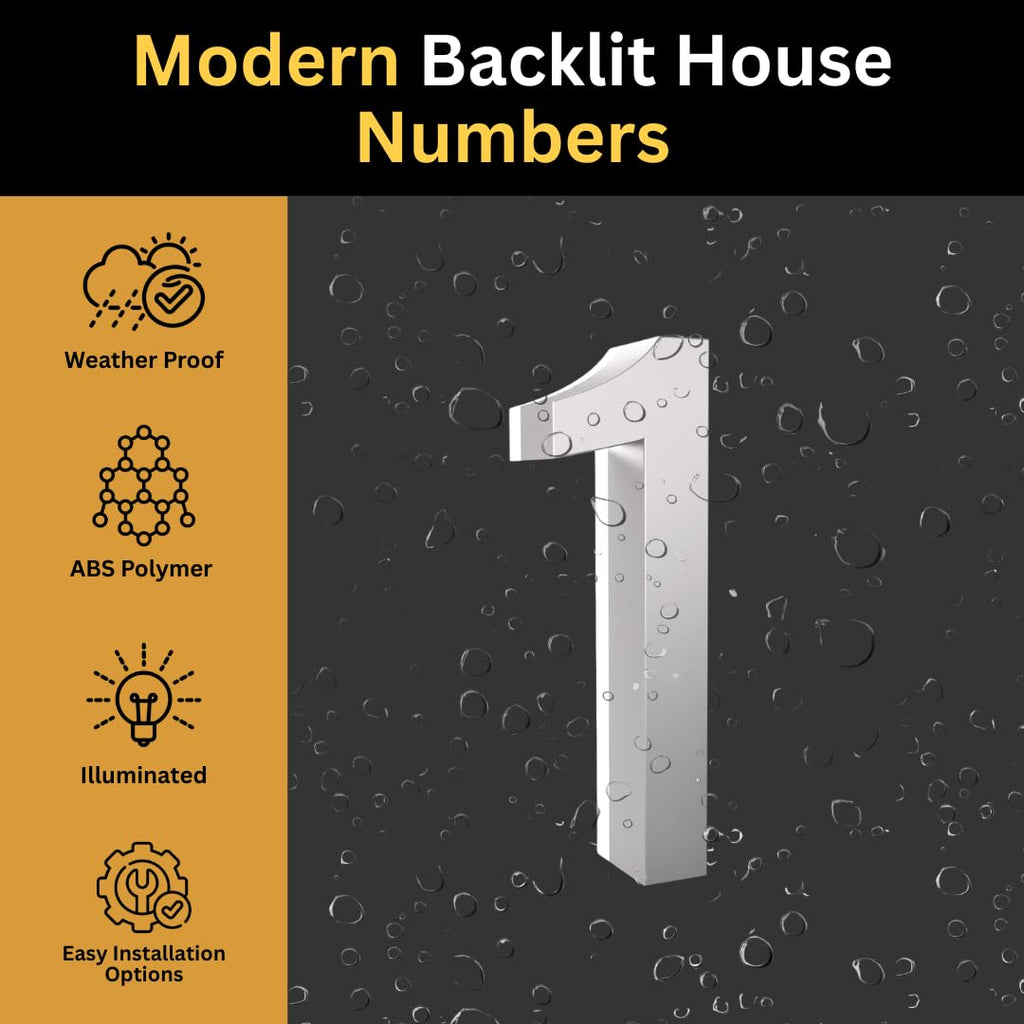 5" Backlit LED House Number, 5000K White Light, ABS Polymer (1, Silver)