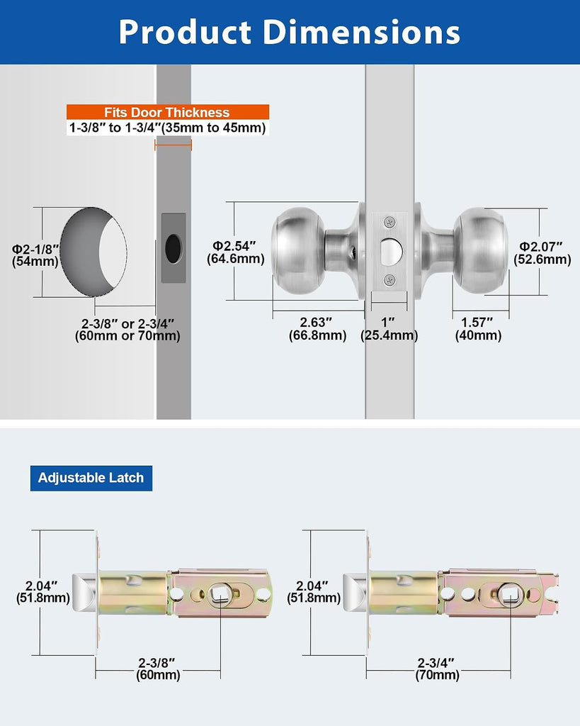 6 Pack Interior Door Knob , Satin Nickel Door Knobs Closet Door Knob, Passage Door Handles with Round Ball Knob