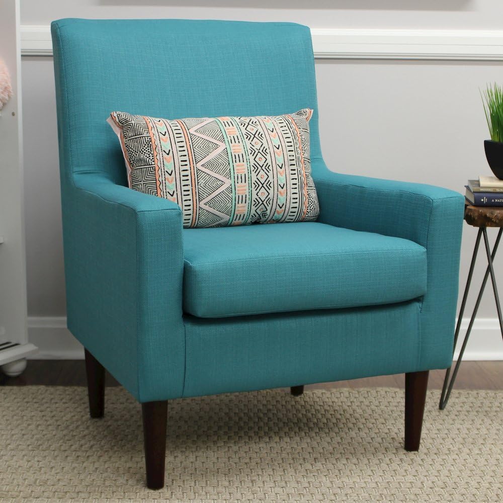 Emma Arm Chair with Wooden Legs, Modern Accent Lounge Chair Bedroom, Comfortable Armchair, Peacock, Klein Fabric