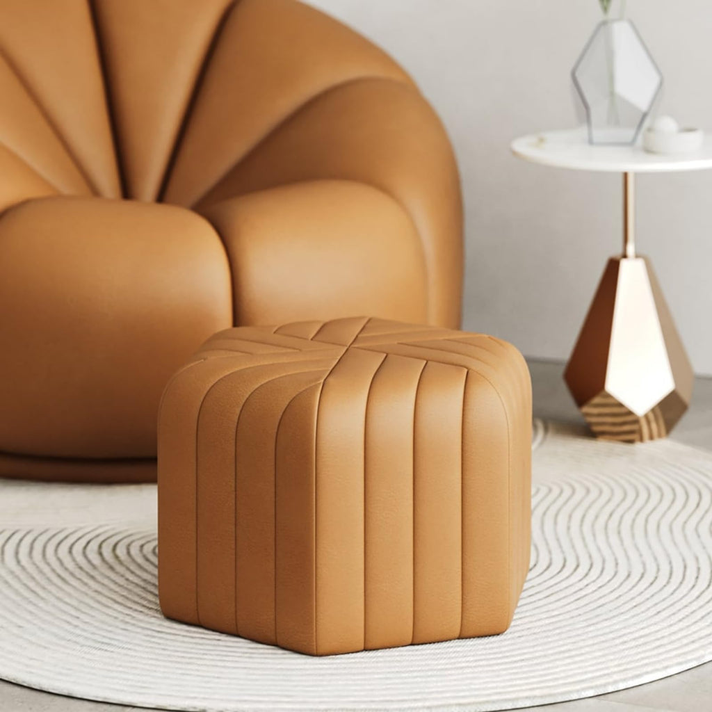 18.5" Hexagonal Pouf Ottoman Upholstered, Velvet, Brown
