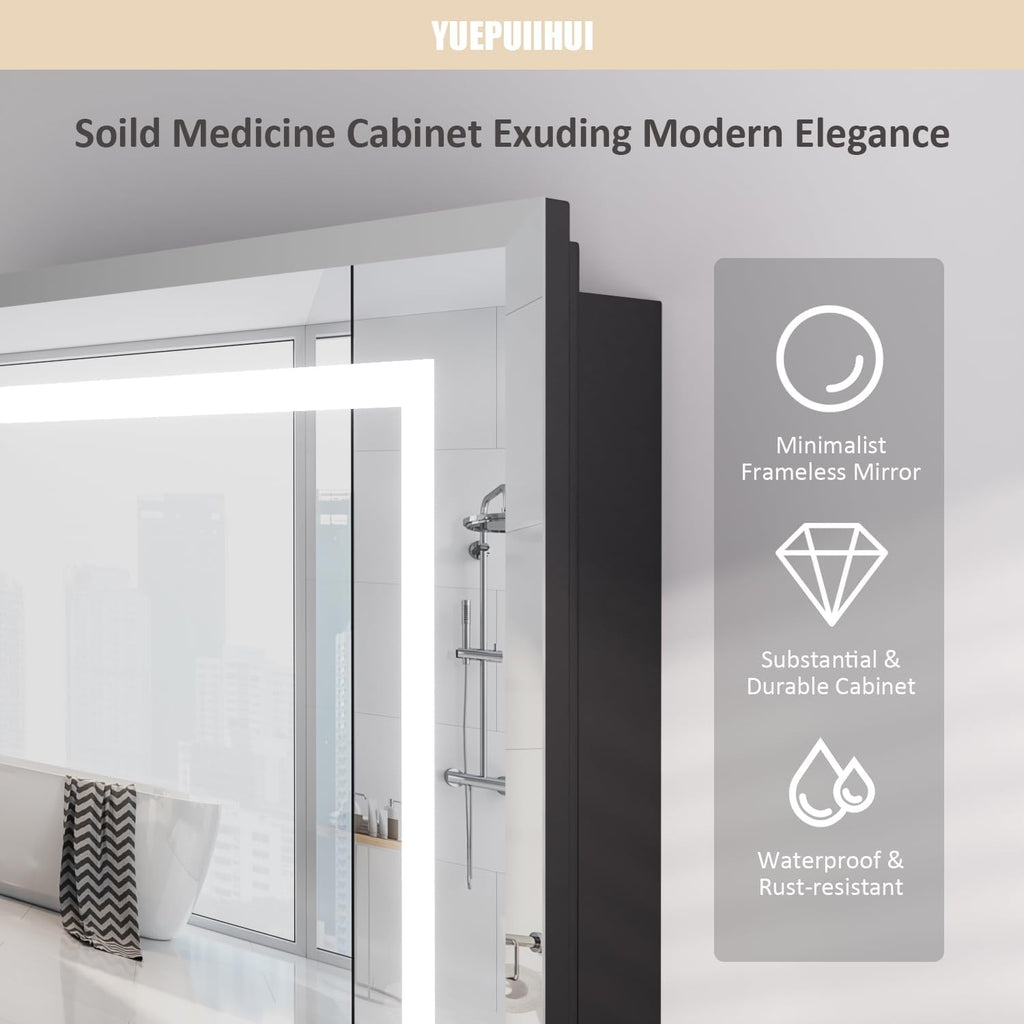 36X30 Inch Lighted Medicine Cabinet, Recessed or Wall Mounted Bathroom Mirror with Adjustable Brightness, Double Door