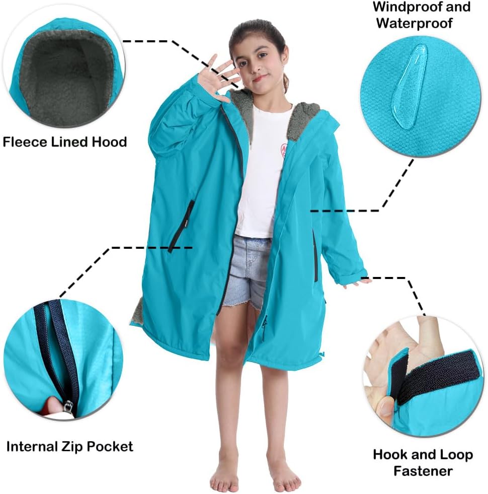 Warm Kids Swim Parka: Waterproof Changing Robe Sherpa Lined