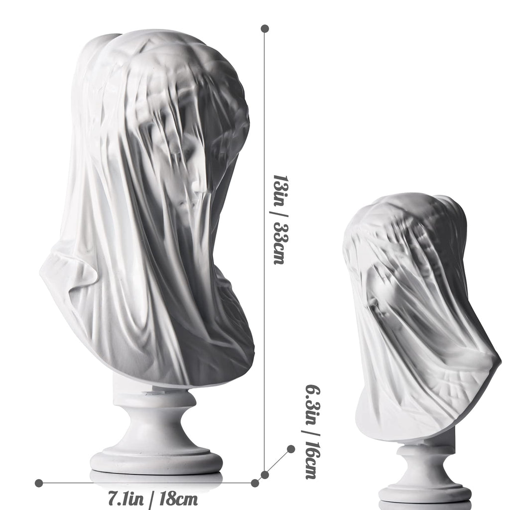 13 Inch Veiled Lady Bust Greek Goddess Statue, Large Classic Bust Greek Mythology Decor Gifts, Veiled Lady Bust