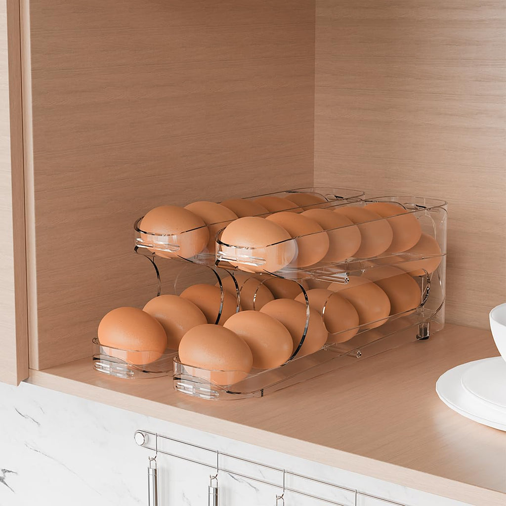Egg Holder for Fridge, FIFO Egg Roller for Eggs 12 Count, Clear