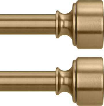 2 Pack Warm Gold Curtain Rod for Windows 28 to 48 Inch, Heavy Duty Brass Curtain Rod, 1" Diameter Adjustable Gold