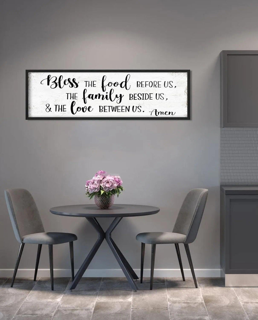 Bless the Food Before Us Wall Decor: Christian Bible Verse Wall Art Farmhouse Kitchen Dining Room Framed laque with