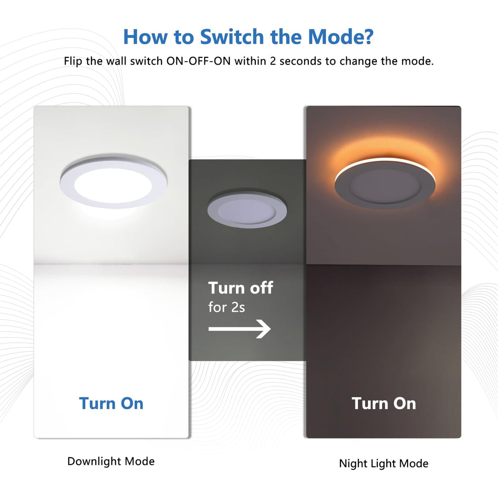6 Inch LED Recessed Lighting with Night Light, 12 Pack, Dimmable