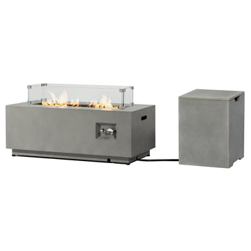42" Outdoor Propane Fire Pit Table - 50, 000 BTU Rectangular Gas Firepit Table, Grey Commercial-Grade Fireplace with