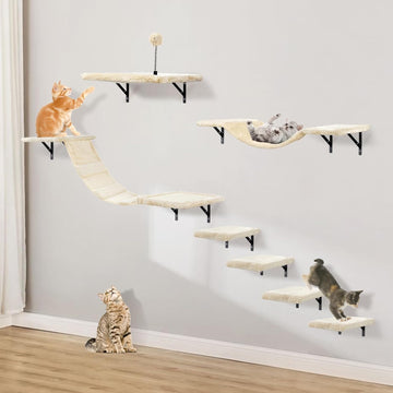 Cat Wall Shelves, Space-Saving Wood Cat Wall Furniture for Indoor Cats