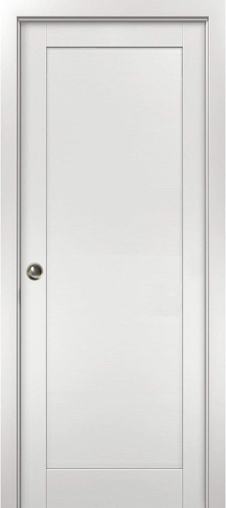 Modern Pocket Door 32 x 84 with Frames | Quadro 4111 White Ash | Kit Trims Rail Hardware | Solid MDF