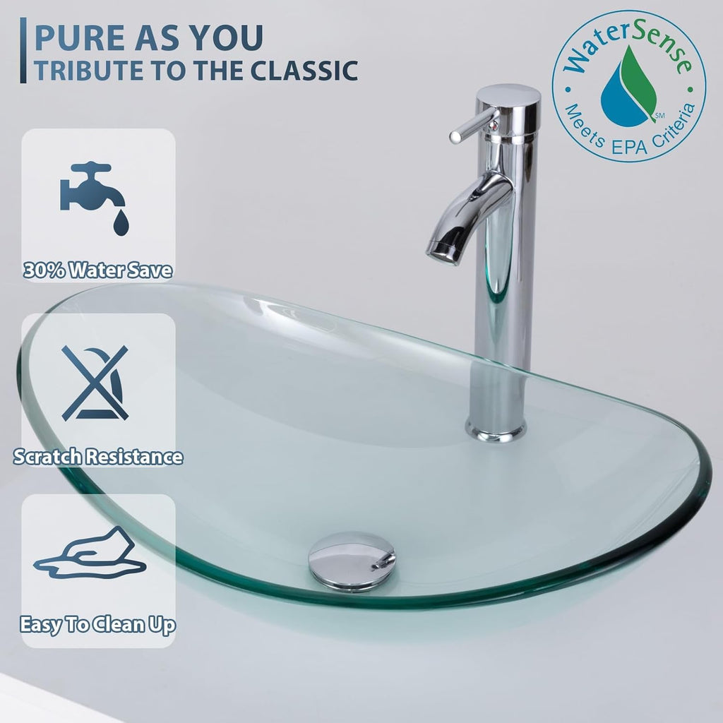 18" Small Bathroom Vanity Sink Combo Modern Freestanding Cabinet W/Matte Glass Door & Drawer Clear Boat
