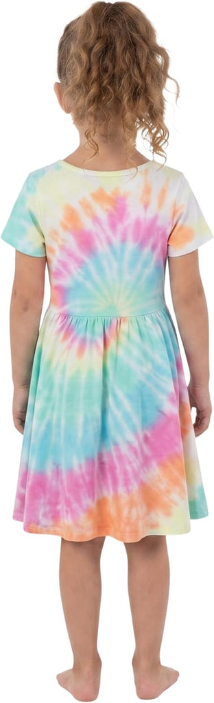 Girls Twirl Dress Girls Short Sleeve Twirly Skater Dress Tie Dye