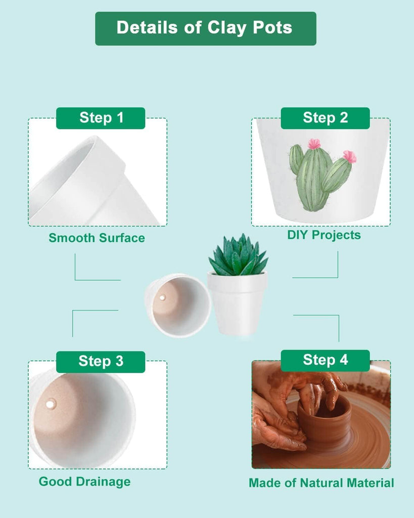48 Pcs 2" Tiny Terracotta Pots with Drainage, White Clay Pot