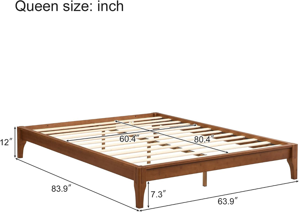 12" Japanese Low Profile Wood Queen Platform Bed Frame No Headboard (Brown)