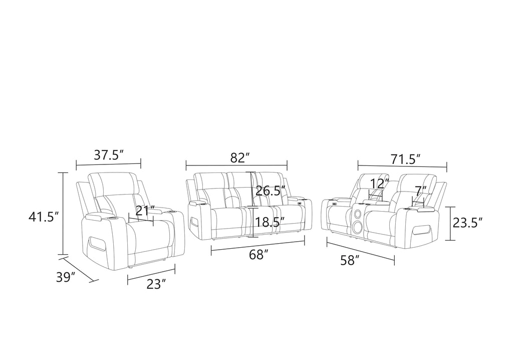 Breathing Leather Power Reclining Sofa Set, Living Room Furniture Set with Recliners, Leather Couch Loveseat and