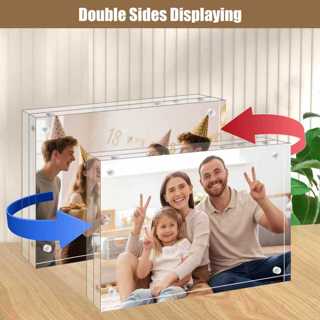 5x7 Acrylic Frames 6 Pack, 20mm Thicker Frameless Clear Picture Frames, Double Sided Magnetic Picture Frames, Free
