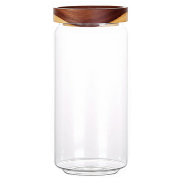 32Oz Clear Cute Glass Storage Canister Holder with Stackable Airtight Wood Lid, Modern Decorative Container Jar