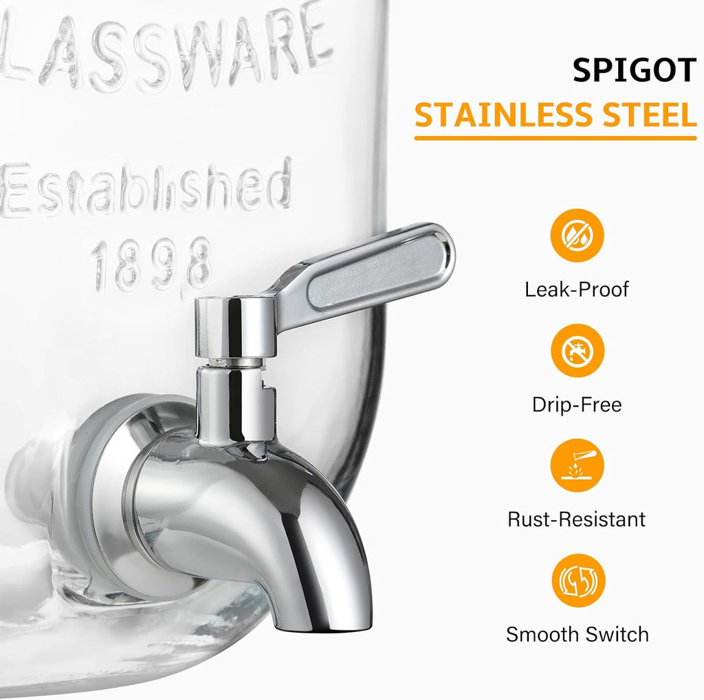 2 Gallon , 18/8 Stainless Steel Spigot and Lid - for Parties - Mason Jar Drink Dispensers with Lids - Laundry