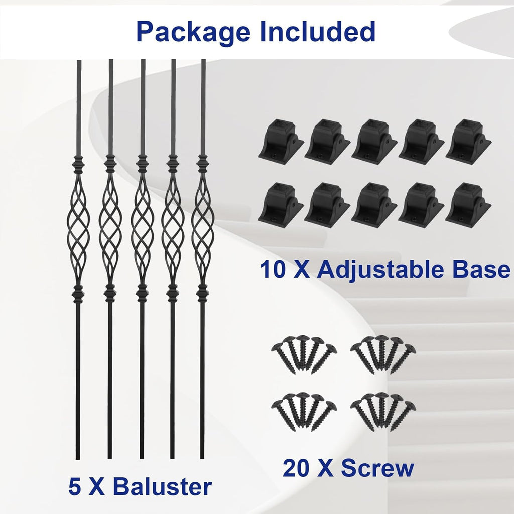 5-Pack Iron Stair Balusters Indoor with Swivel Shoes