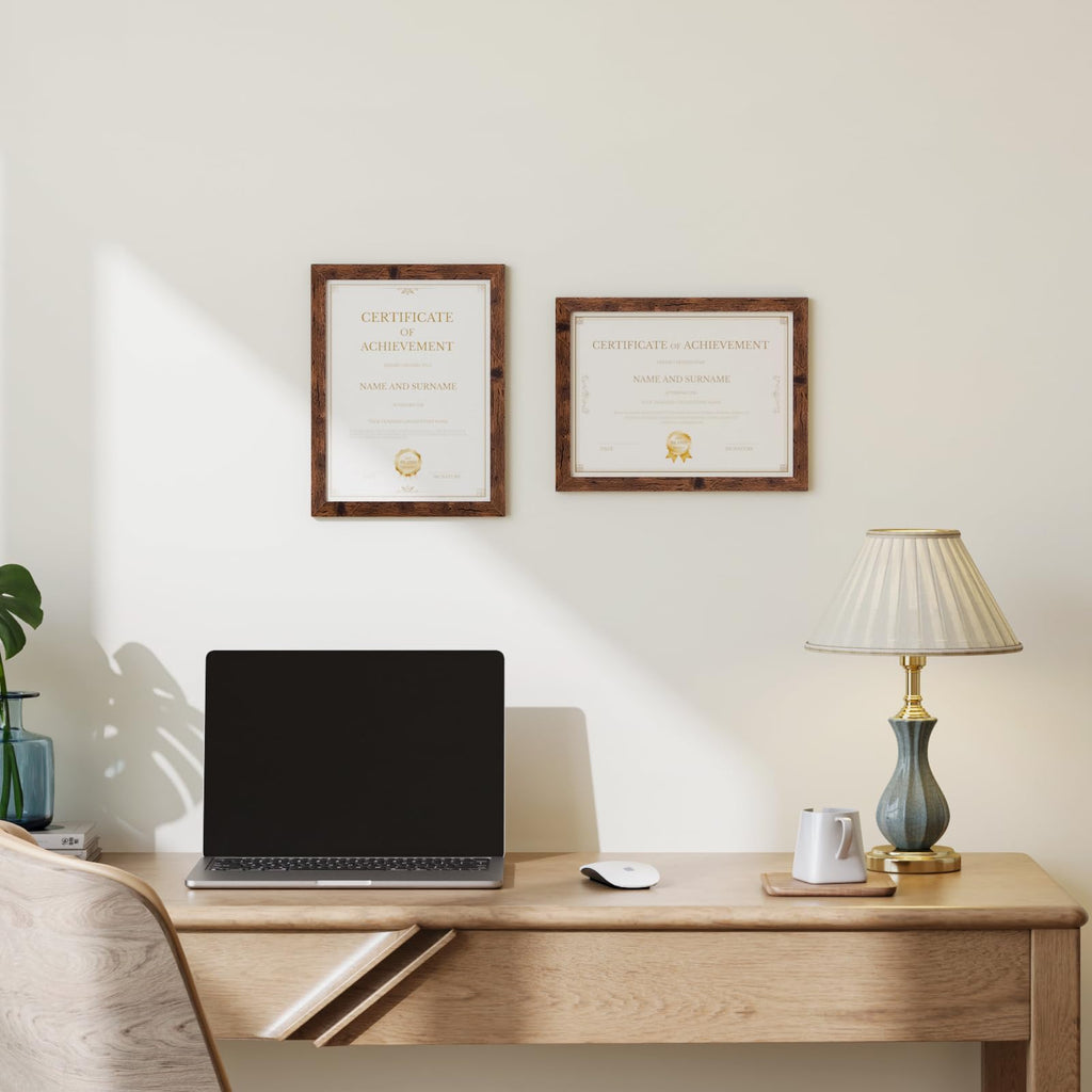 8.5x11 Picture Frame Rustic Brown Set of 4, Wooden Diploma Frames