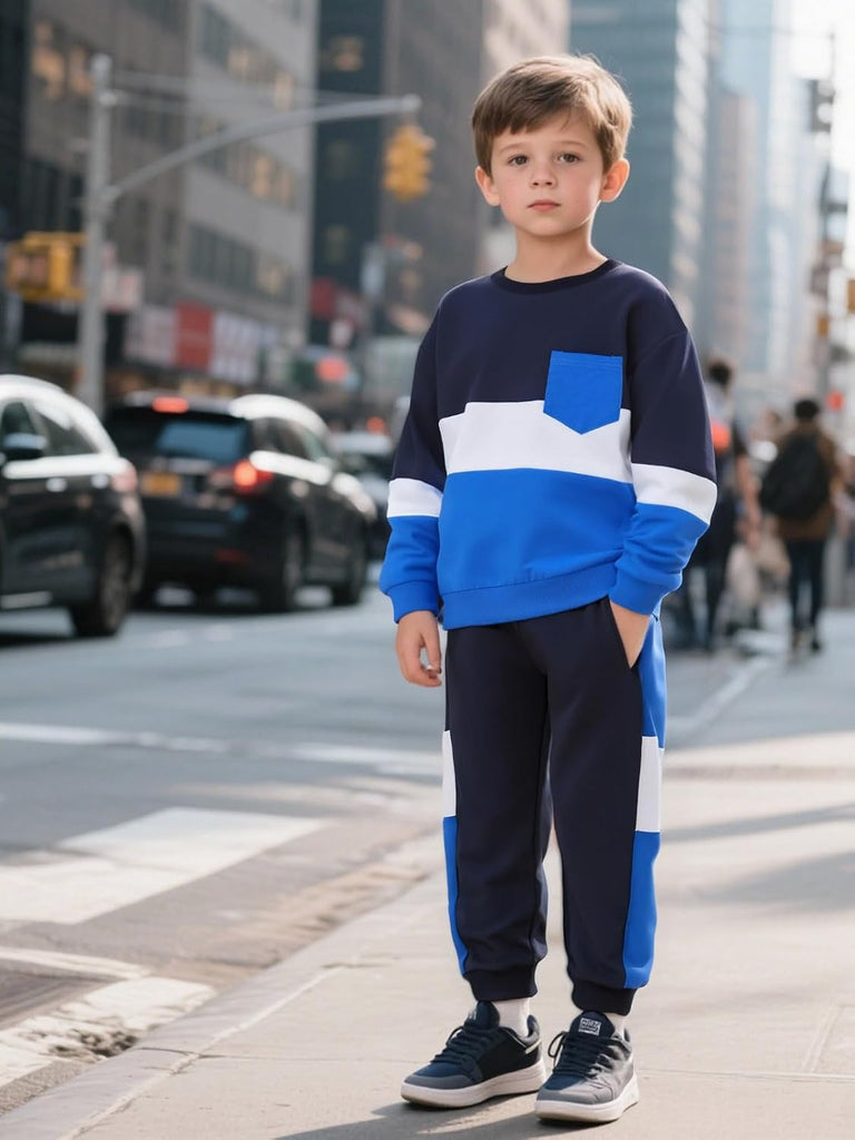 Toddler Boy Clothes Color-Block Long Sleeve Sweatshirt and Pant Outfits Kids 2Pcs Fall Clothing Set