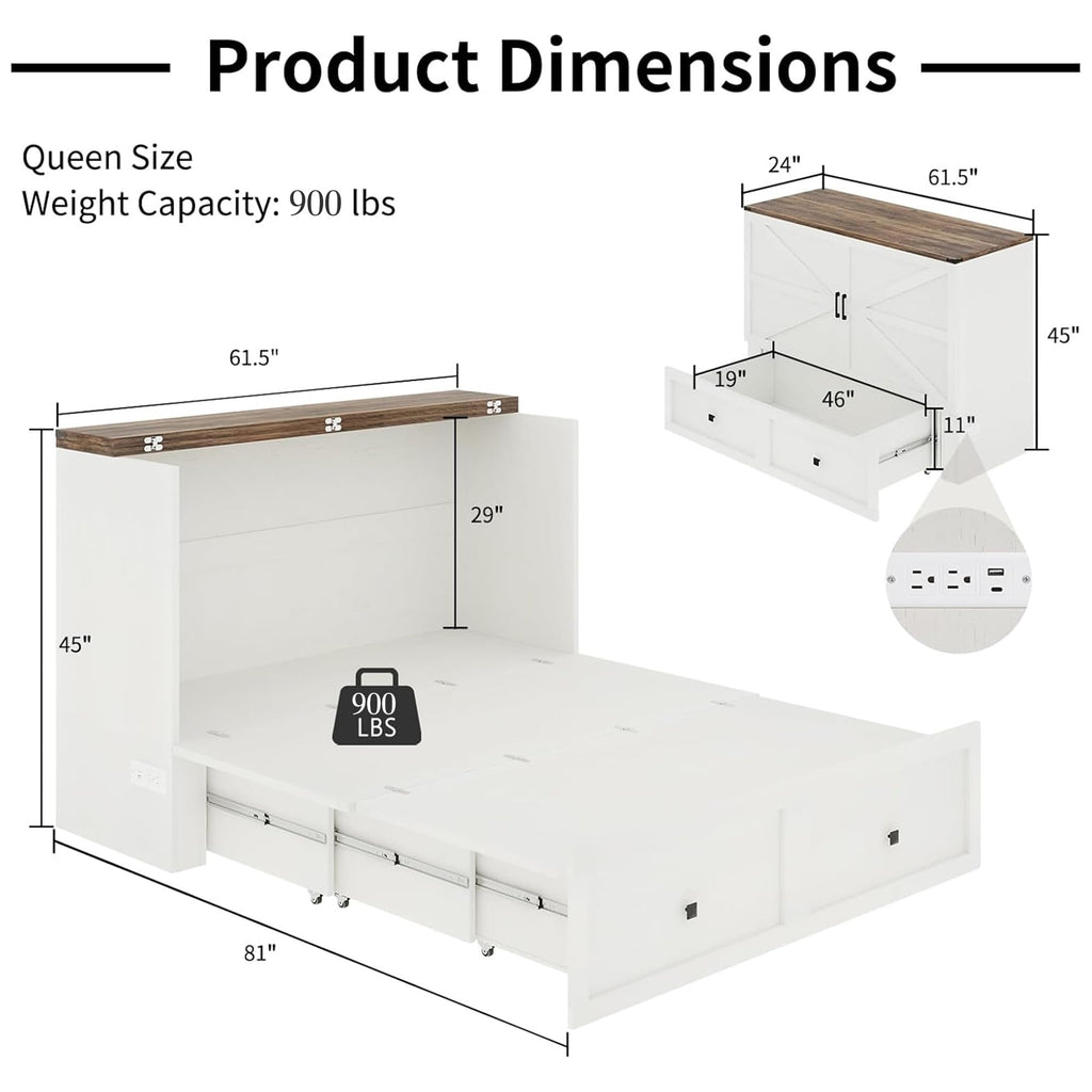 Queen Size Murphy Bed with Charging Station
