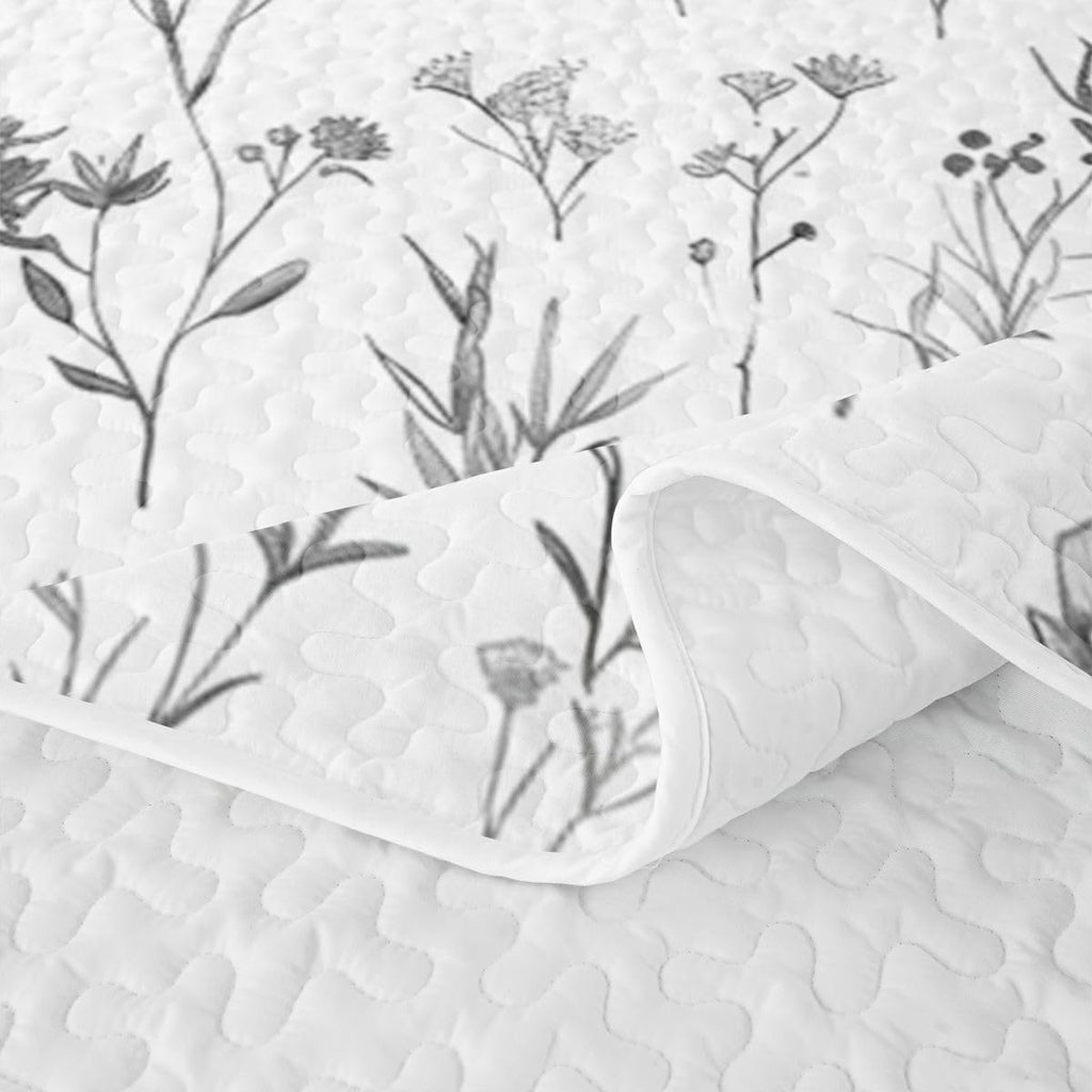 Botanical Floral Quilt Set Modern Flower Bedspread Set Farmhouse Country Quilts Minimalist Cottagecore Gray