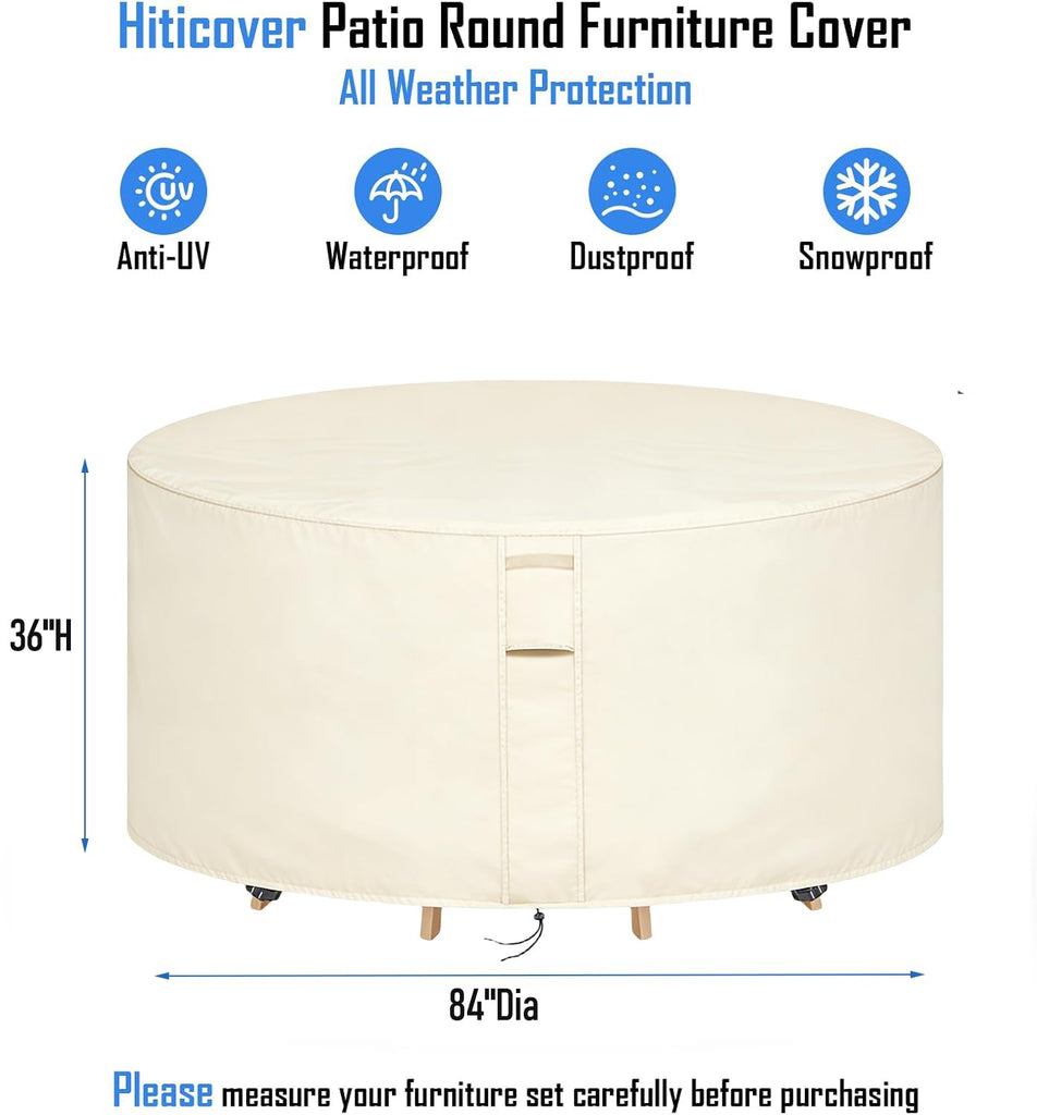 Round Patio Furniture Covers Waterproof, 84"Dia x 36"H, Beige