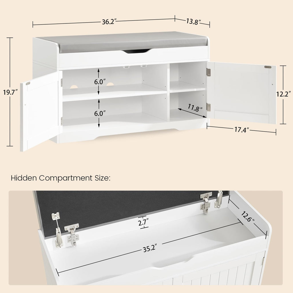 Shoe Bench with Lift Top Storage, Entryway Bench with Padded Seat Cushion, Shoe Storage Bench with 2 Adjustable