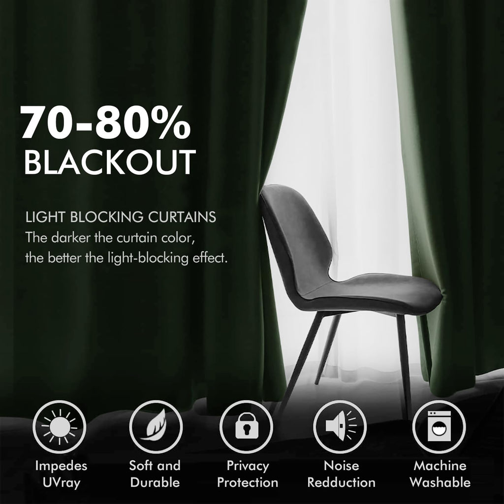 Velvet Blackout Curtains Olive Green 52 x 96 Inch Length 2 Panels
