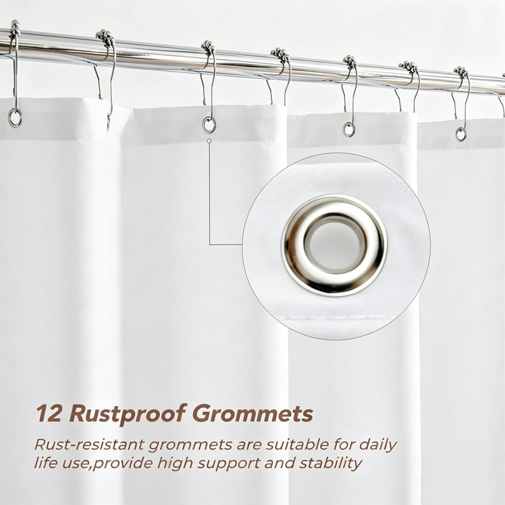 Extra Long Fabric Shower Curtain Liner with 6 Magnets, 72W x 90L, Waterproof & Hotel Quality Shower Liner, Soft Cloth