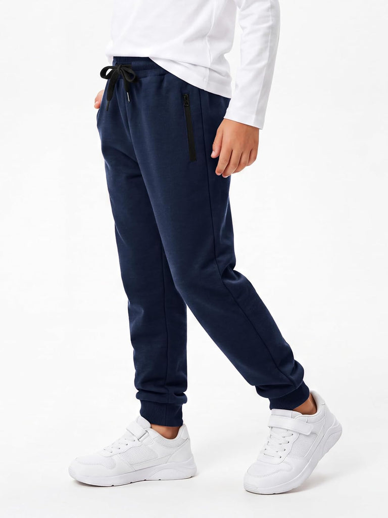 4 Pack Boys Sweatpants Youth Teens Athletic Cotton Pants with Zipper Pockets Drawstring Joggers for Kids