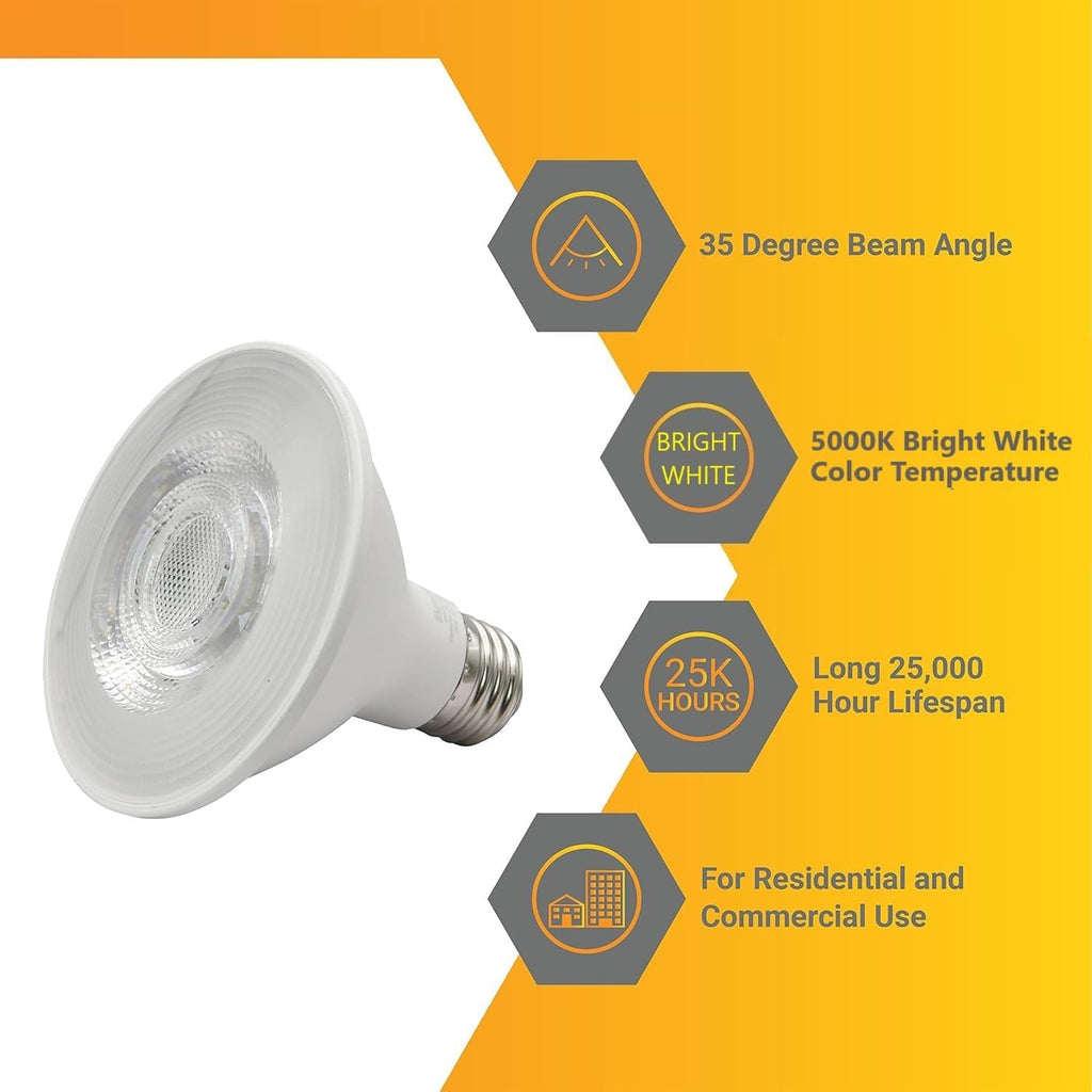 PAR30 LED Bulb Short Neck Flood Light Dimmable 9W (75W Equivalent) 750 Lumen E26 Standard Medium Base 5000K Bright