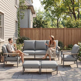 5-Piece Aluminum Outdoor Patio Furniture Set | Gray with Thick Cushions for Patio, Garden & Porch