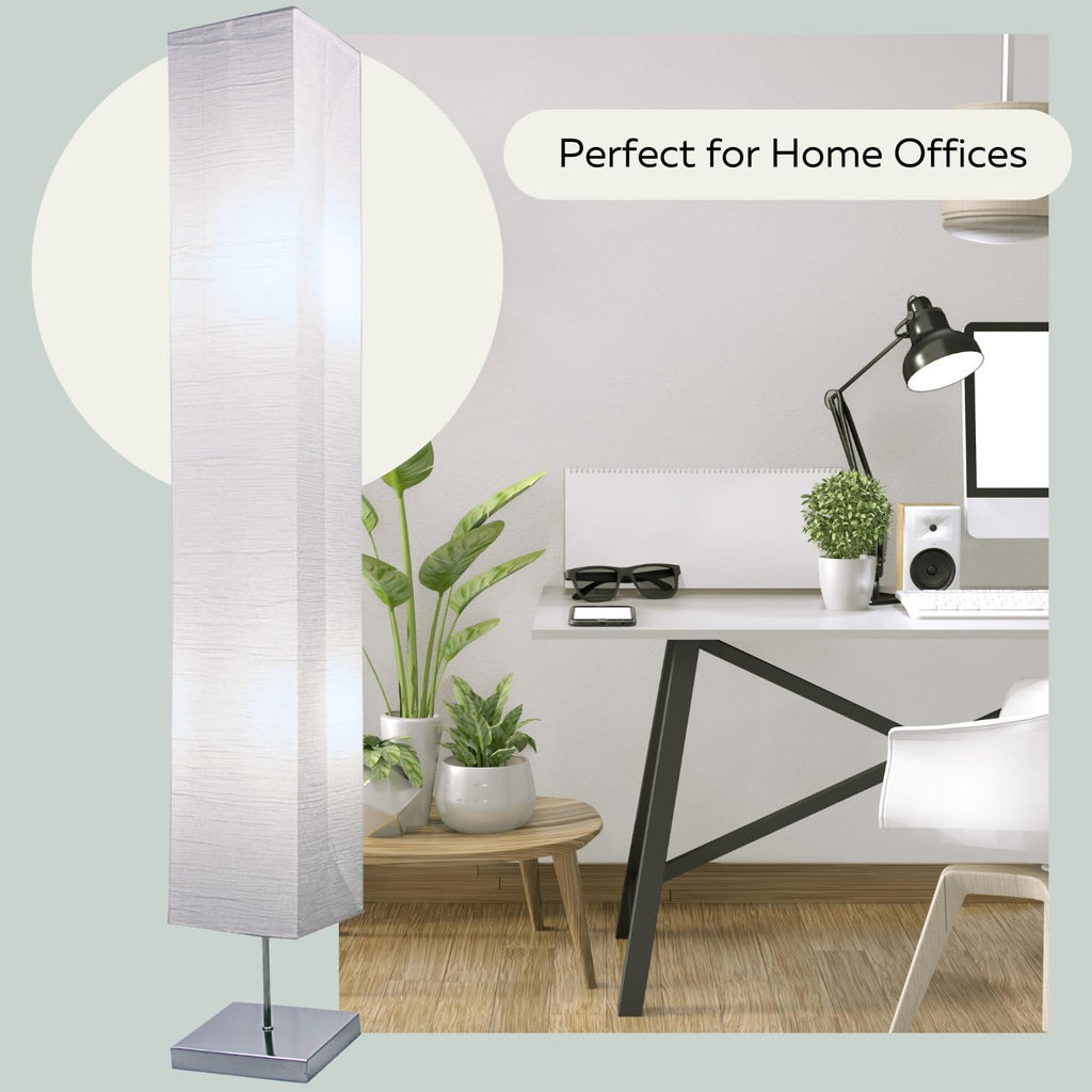 Rice Paper Floor Lamp Set of 2-59" Tall Japanese Paper Lantern Floor Lamps with Chrome Base and Foot Switch, 10" Shade
